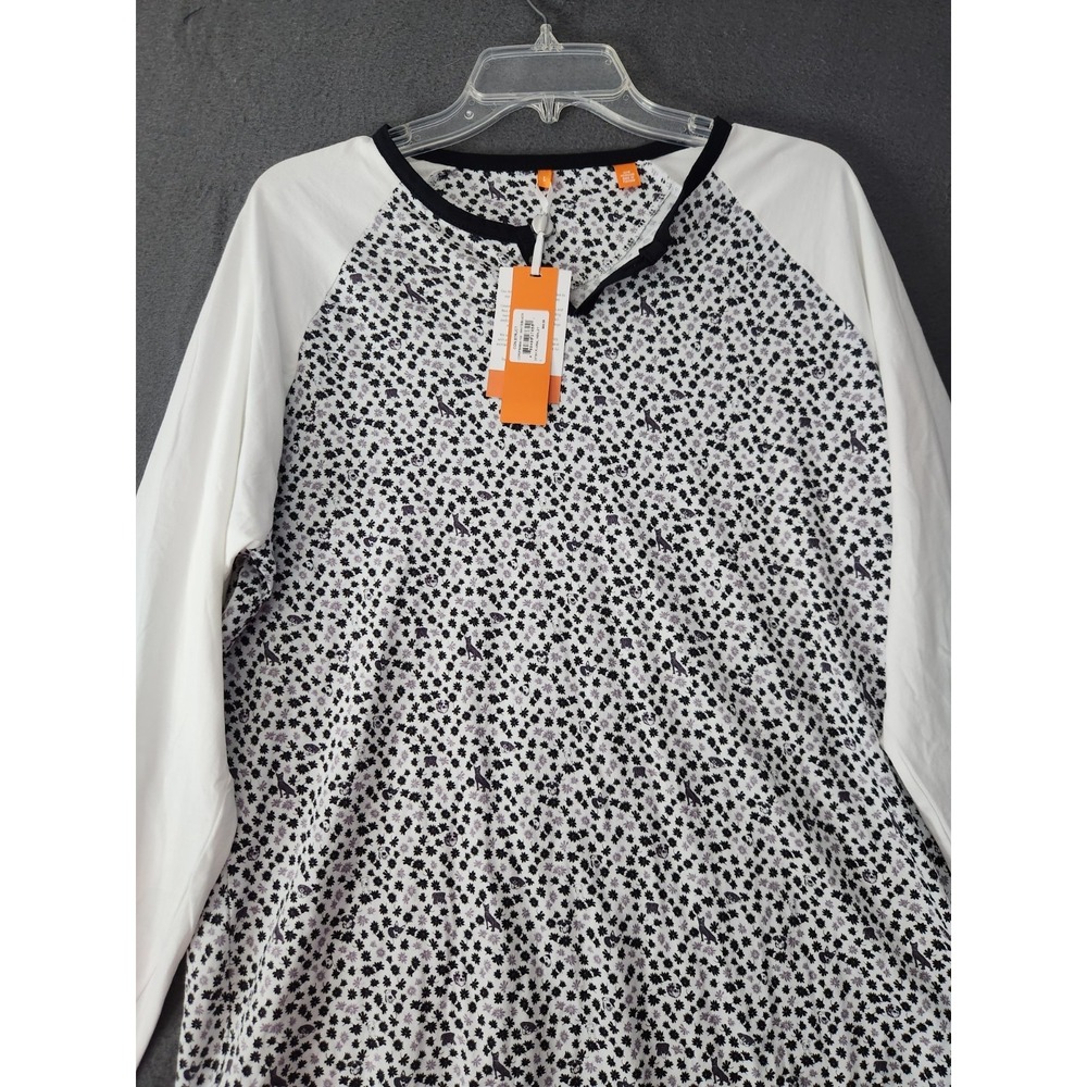 NWT Con.Struct‎ Women Ditsy Floral Dog Print Henley Shirt Size Large Long Sleeve